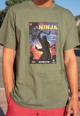 Short Sleeved T-Shirt in Green With Lethal Ninja Print