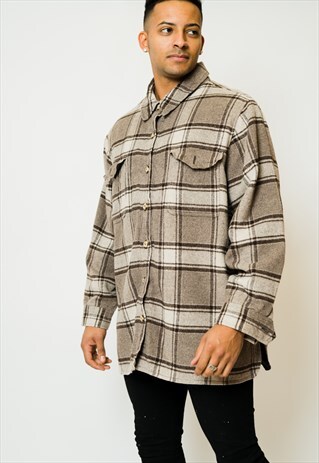 VINTAGE PADDED CHECK PRINT FLANNEL SHIRT