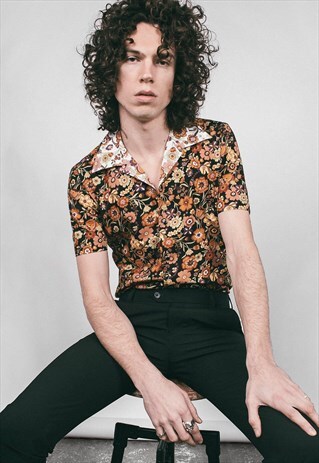 shirts asos marketplace contrast cuban strawberry collar fields floral mens shirt