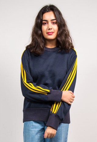 90'S VINTAGE NAVY BLUE STRIPE ADIDAS SWEATSHIRT