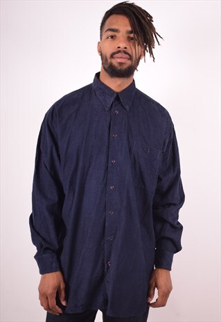 MENS VINTAGE CORDUROY SHIRT XXL BLUE CHECK 90S