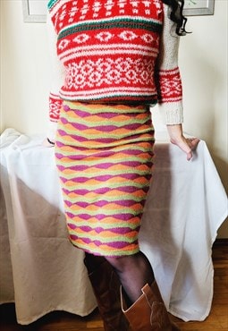 Vintage 90s colorful Mod knitted midi straight skirt