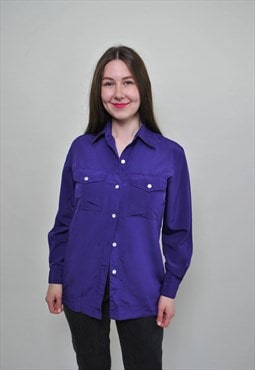 Minimalist purple blouse, vintage causal shirt 90's 