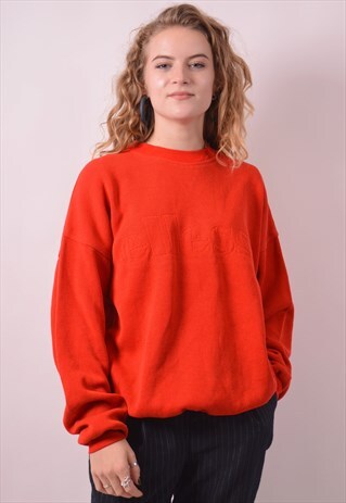 ELLESSE WOMENS VINTAGE JUMPER SWEATER LARGE RED 90S