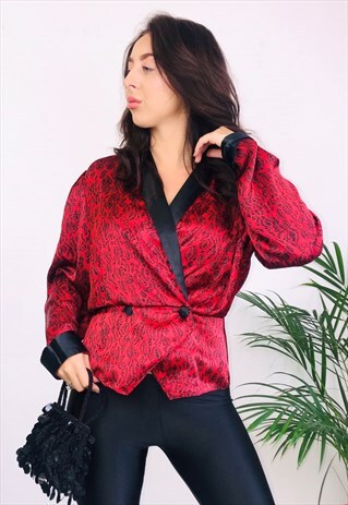 VINTAGE 80S RED PRINT BLOUSE