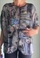 VINTAGE ABSTRACT PRINT SHORT SLEEVED BLOUSE
