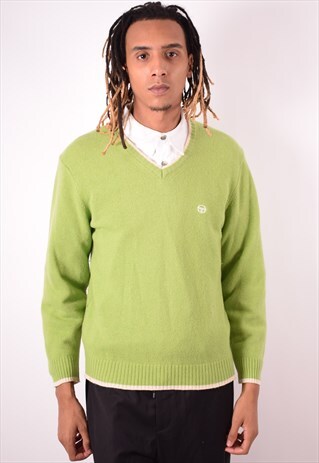 SERGIO TACCHINI MENS VINTAGE JUMPER SWEATER MEDIUM GREEN 90S