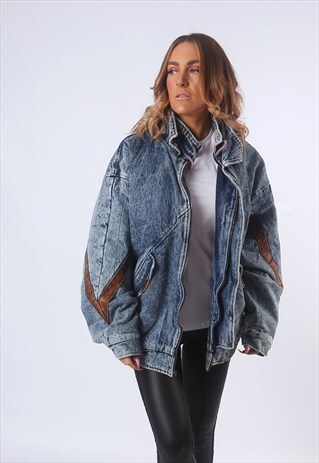 ACID WASH DENIM LINED JACKET UK 18 (E1W)