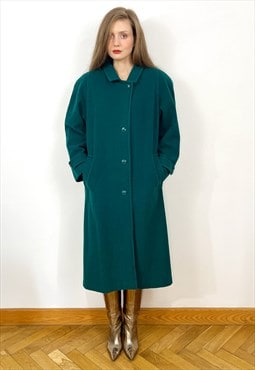 Vintage 1970's Green Wool Coat, Pure Wool Long winter coat