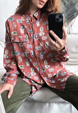 Novelty Fun Print Oversized Shirt - L