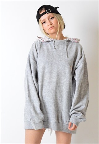 VINTAGE 90S GREY FLOWER HOODIE SWEATSHIRT