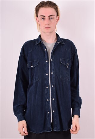 MENS VINTAGE DENIM SHIRT MEDIUM BLUE 90S