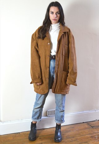 1990S VINTAGE BROWN FAUX SUEDE PADDED JACKET