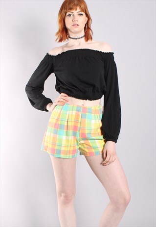 VINTAGE 80S RAINBOW CHECK MINI SHORTS