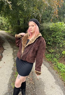 Vintage Brown Suede Leather Bomber Coat