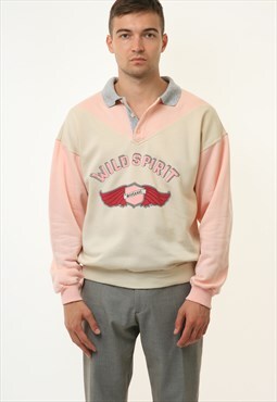 80s Italian Men Stefanel Pink Oversized Sweatshirt 18768