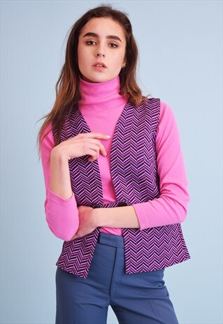 70'S RETRO HIPPIE MOD PSYCHEDELIC OPTICAL PRINT GILET TOP