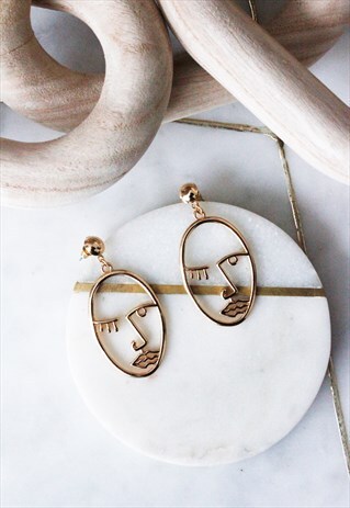 GOLD DROP ABSTRACT FACE EVERYDAY MINIMALIST EARRINGS