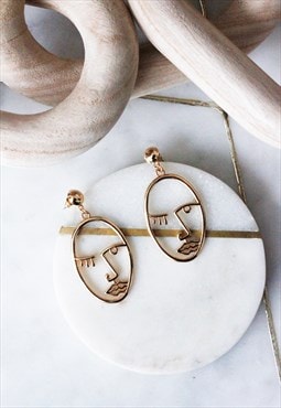 Gold Drop Abstract Face Everyday Minimalist Earrings