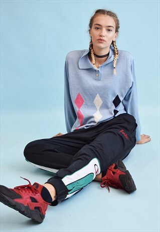 90'S RETRO ARGYLE PATTERN KNIT OVERSIZED JUMPER