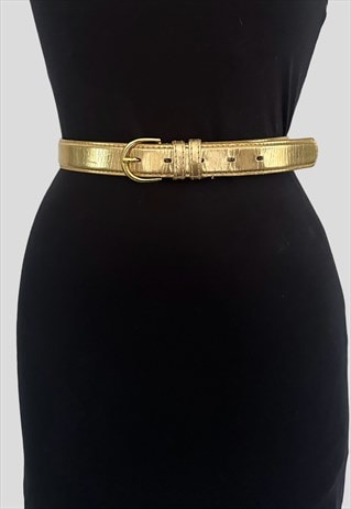 80's Gold Shiny Leather Vintage Ladies Belt 