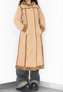 Y2k Vintage Faux Fur Trimmed Hooded Long Penny Lane Coat