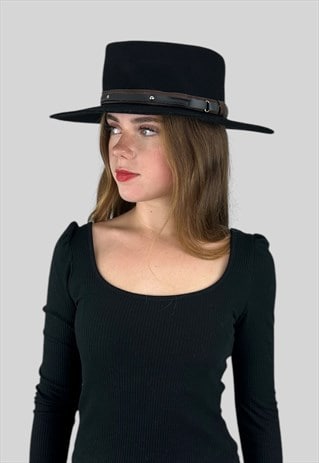 Vintage Style Black Felt Wool Fedora Hat