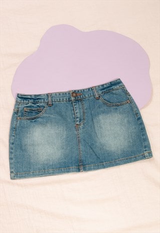 Vintage Denim Skirt Y2K Rave Ultra Mini in Stonewashed Blue