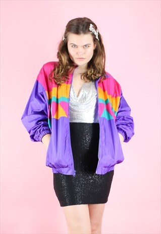 VINTAGE 90S Y2K PINK PURPLE WINDBREAKER GEOMETRIC PATTERN