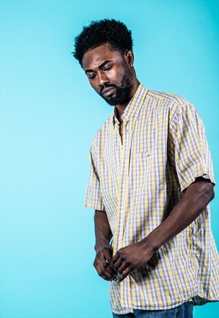 VINTAGE LACOSTE SHIRT IN YELLOW AND BLUE CHECKS