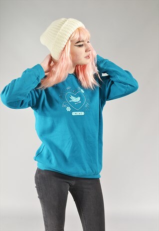 VINTAGE BLUE EMBROIDERED CHRISTMAS SWEATER