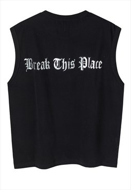 Grunge slogan tank top surfer vest sleeveless punk t-shirt