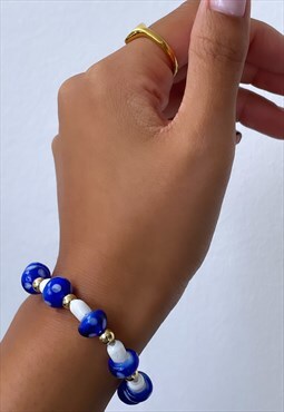 bymehshake mushroom beaded bracelet in blue