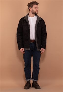 Vintage 00's Men Faux Sheepskin Jacket in Black