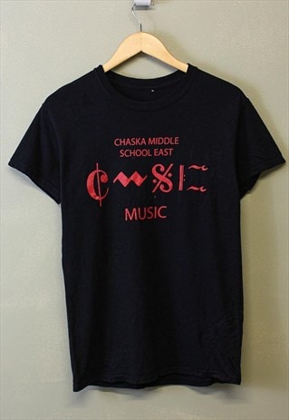 Vintage Music Graphic T Shirt Black Red Short Sleeve 90s 