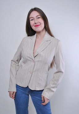 Vintage striped cocktail beige blazer jacket 