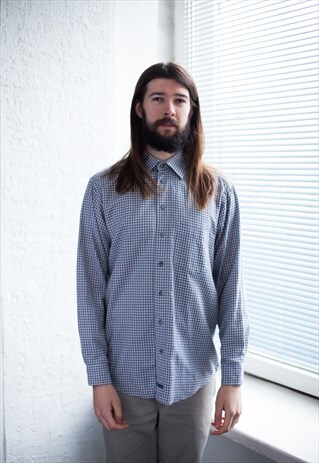 VINTAGE 80'S GREY CHECKED LONG SLEEVED SHIRT