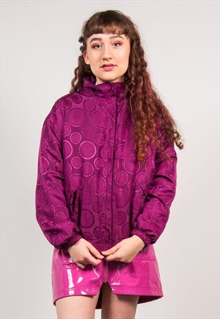VINTAGE 90'S PURPLE METALLIC CIRCLE PATTERN BOMBER JACKET
