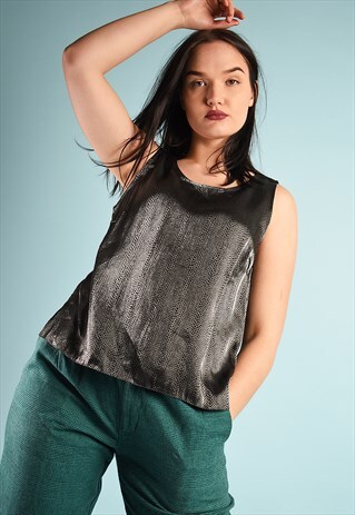 90'S RETRO SHIMMER SNAKE ANIMAL PRINT MINIMALIST TOP BLOUSE