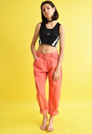 VINTAGE 90'S RETRO SALMON PINK HIGHWAISTED DENIM JEANS