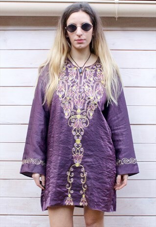 VINTAGE INDIAN EMBROIDERED KAFTAN MINI DRESS