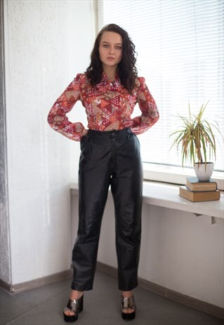 VINTAGE 80'S BLACK HIGH WAISTED LEATHER TROUSERS