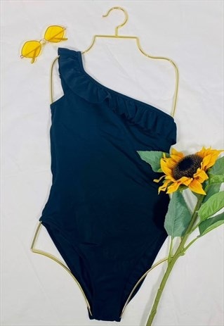 VINTAGE Y2K FRILL ONE SHOULDER ASYMMETRIC SWIMSUIT