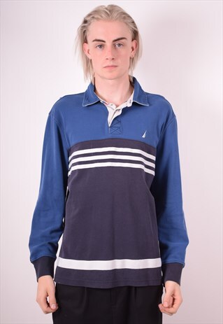 NAUTICA MENS VINTAGE SWEATSHIRT JUMPER LARGE BLUE 90S