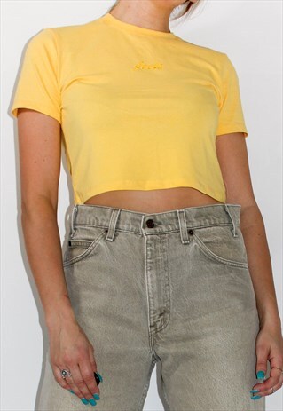 YELLOW CROPPED EMBROIDERED T-SHIRT