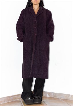 Vintage 90s Wool Blend Winter Purple Burgundy Long Coat