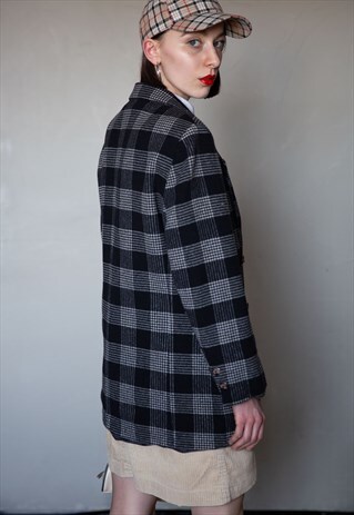 VINTAGE GREY CHECKERED WOOL BLAZER . UNISEX