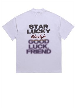 Lucky star t-shirt old slogan tee retro grunge top in purple