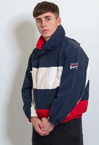 VINTAGE NAUTICA BLOCK COLOUR COAT JACKET IN BLUE, WHITE RED