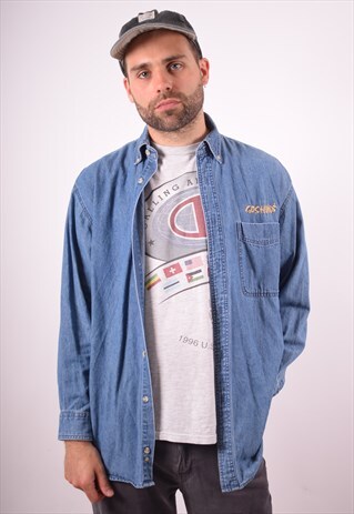WRANGLER MENS VINTAGE DENIM SHIRT MEDIUM BLUE 90S